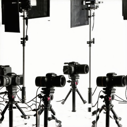 A busy studio with multiple cameras and lights during a demanding session.