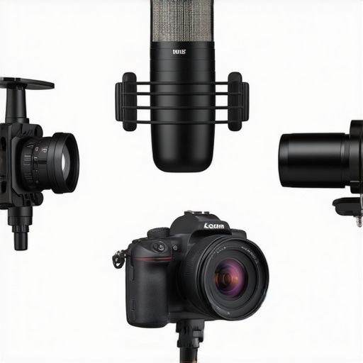 Comparison of budget and premium studio gear including cameras, microphones, and lighting kits