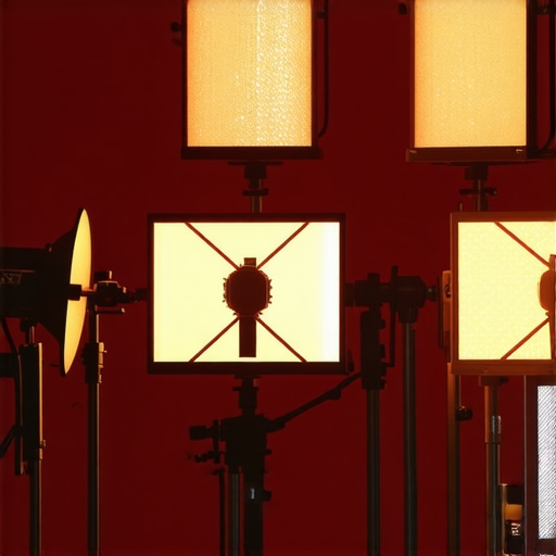 Studio lighting setup during a lively photo session