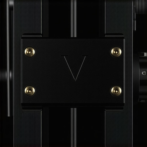 Close-up view of a durable black aluminum V-mount adapter plate with screws and beveled edges for camera batteries