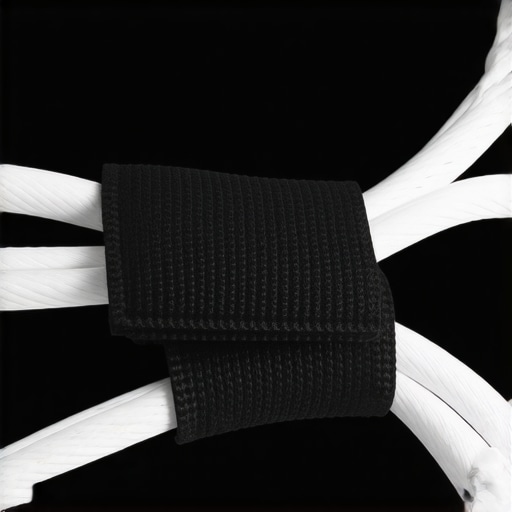 Close-up image of a Velcro cable strap with textured surface wrapping around cables