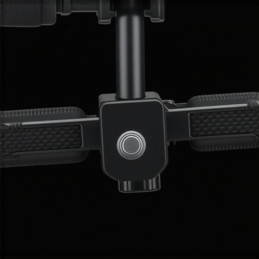 Close-up of a camera mount clamp highlighting textured rubber pads and metal body.