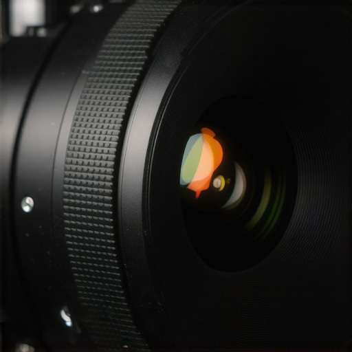 Close-up of camera lens focusing and zoom rings with textured grips