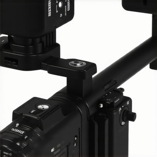 Close-up of aluminum camera stabilizer rail showing build quality and assembly.