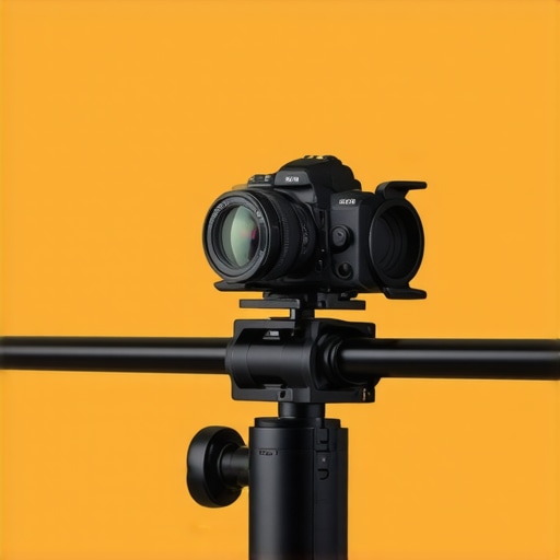 Close-up of aluminum rail mount attaching to cinema rig with adjustable knob.