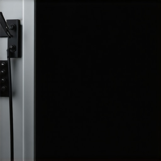 Detailed view of a metal wall mount with hooks and rubber padding for cables.