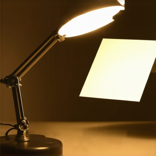 Desk lamp with diffuser and bounce card in a studio