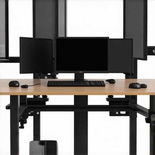 Various professional desk stabilizers with adjustable features and damping in a studio setting.