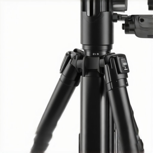 Close-up of tripod's locking mechanism and aluminum material texture