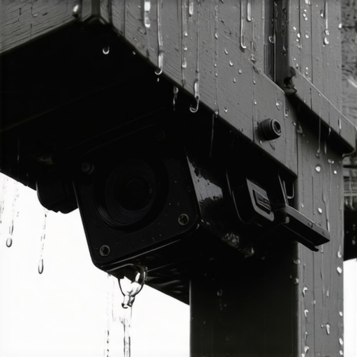 Durable Outdoor Camera Handling Rain Rain-soaked weather-sealed camera capturing outdoor scene