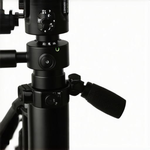 Close-up of a camera fluid head mounted on a tripod, highlighting adjustment knobs and build quality