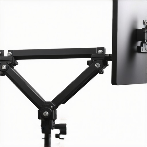 Close-up of friction arm joints and adjustable tension knobs