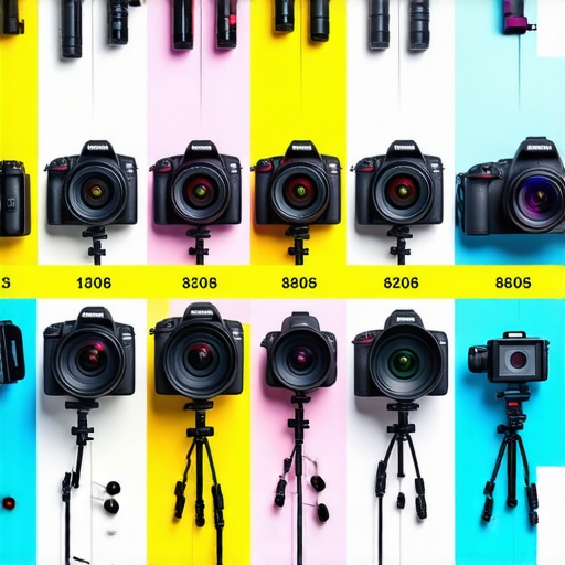 Comparison chart of camera, microphone, lighting, and studio gear