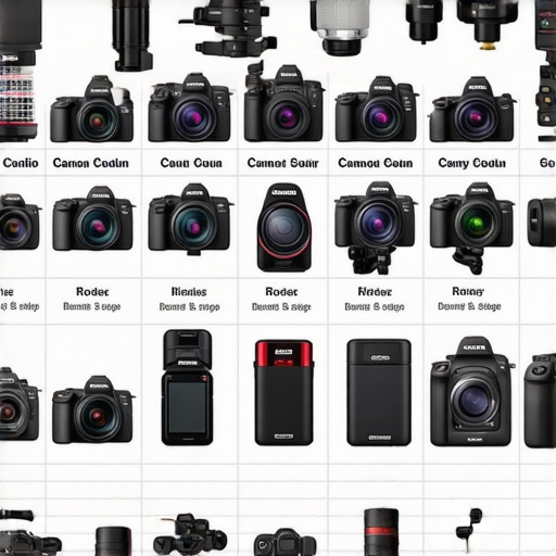 A detailed comparison chart showcasing our gear alongside Canon, Sony, and Rode equipment, highlighting features and prices