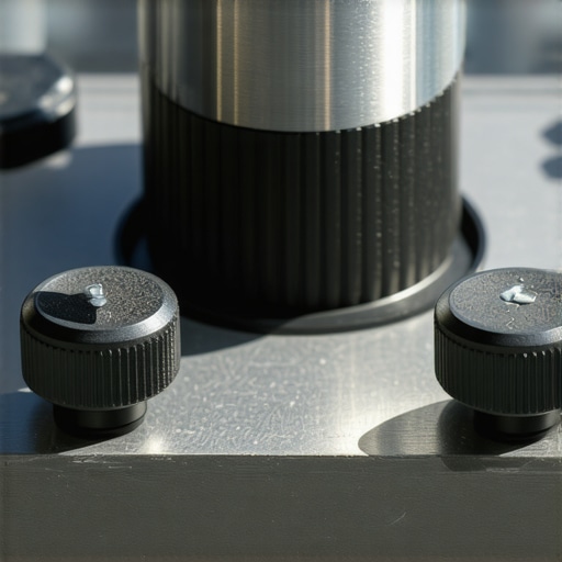 Detailed shot of the metal vibration mount with adjustment knobs