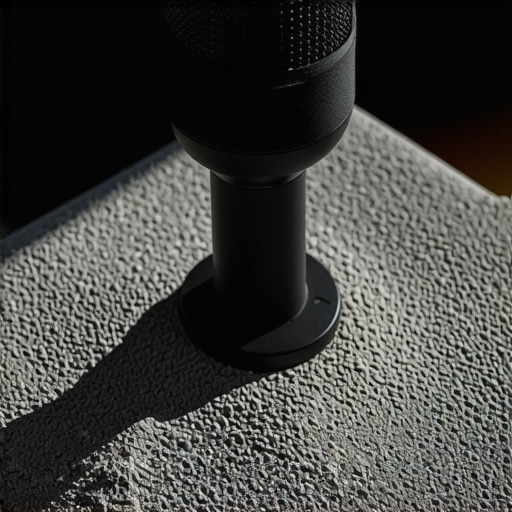 Microphone Base Close-up Detailed view of a sand-filled, matte-finish microphone base with threading for microphone mounting.
