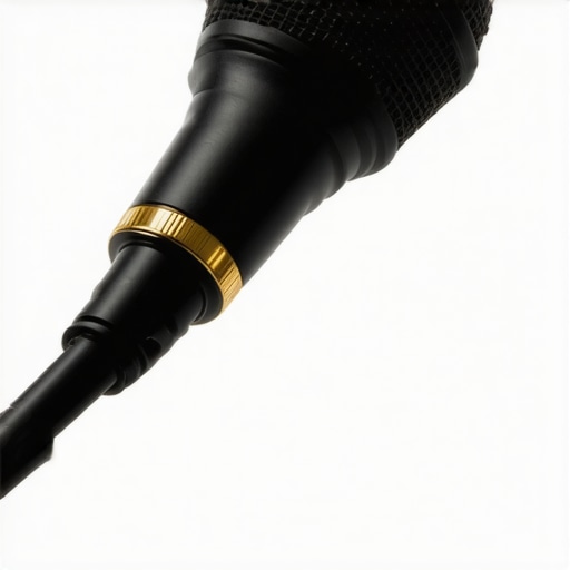 Close-up of a plastic clip securing a microphone cable in a studio environment