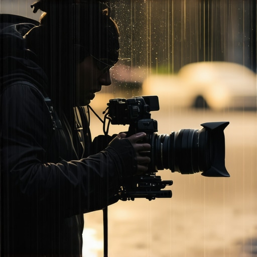 Creator filming in rainy weather with rugged equipment
