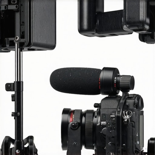 Camera and microphone gear protected by weather covers during rain