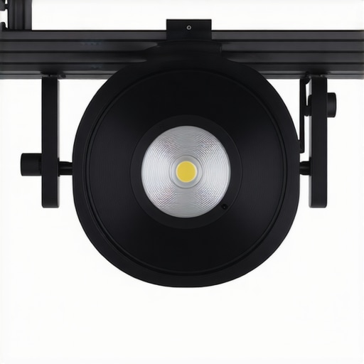 A detailed view of an adjustable overhead light fixture used in studio setups.
