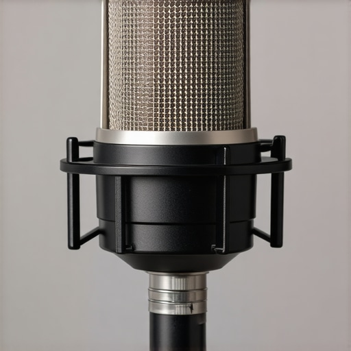 High-quality dynamic microphone with durable metal construction in a home studio