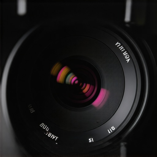 Close-up of professional camera lens with lens hood to reduce flare