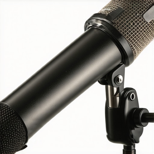 Close-up image showcasing the sturdy brushed metal finish of the microphone chassis