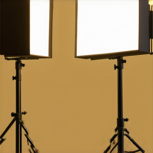 A professional LED lighting setup with adjustable panels in a photography studio