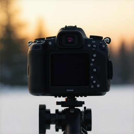 Camera, microphone, and lighting gear outdoors in rain