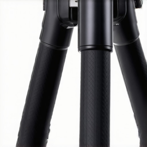 Detailed view of tripod leg construction showing textured grip and lock system