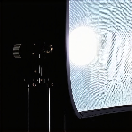Close-up of a high-quality studio light highlighting its metal body and adjustable mount.