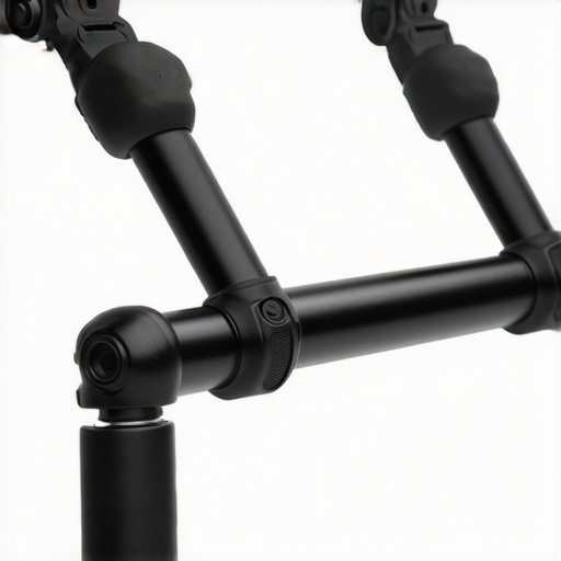 Detailed view of a budget-friendly camera shoulder rig showing aluminum frame and adjustment knobs