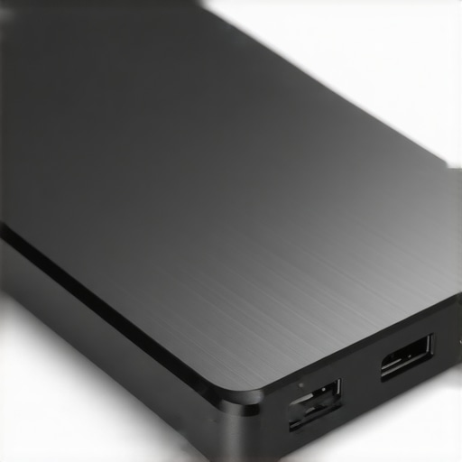 External SSD showing minimalistic design with heat sink features.