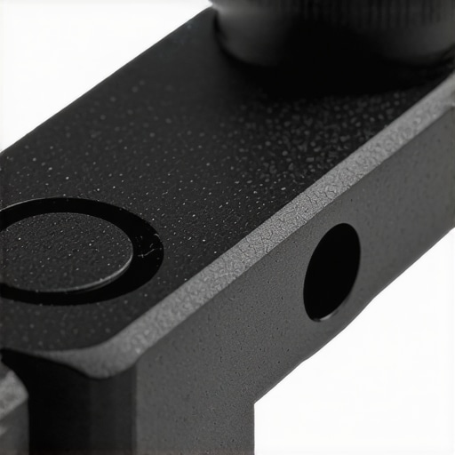 Close-up view of steel tripod stabilization plate with textured surface and durability features.