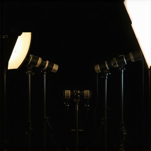 High-quality studio gear including lights, microphones, and cameras during a professional recording session.