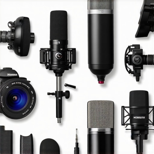 Comparison of professional and budget studio equipment including microphones, cameras, and lighting kits.