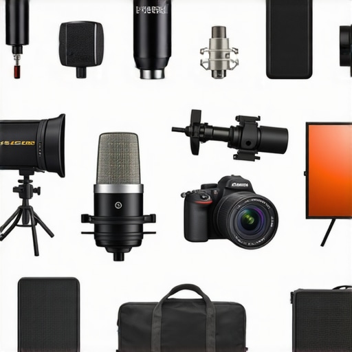 Comparison chart of studio microphones, cameras, and lighting equipment with top competitors.