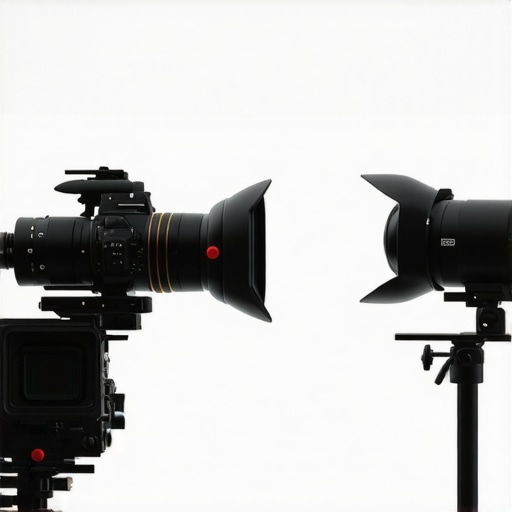 Camera, microphone, and lighting equipment exposed to outdoor elements during a shoot