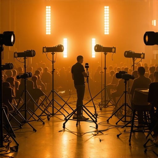 Studio Gear Under Stress Studio equipment like cameras and lighting in a busy shoot environment.