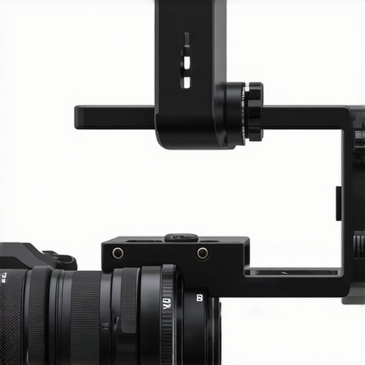 Close-up view of the durable aluminum battery plate attached to a camera rig, highlighting build quality.
