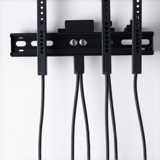 Close-up view of a plastic wall mount with silicone cable clips holding various cables securely.