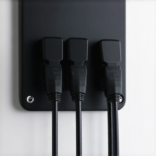 Close-up of a plastic cable wall mount holding cables firmly in a workspace