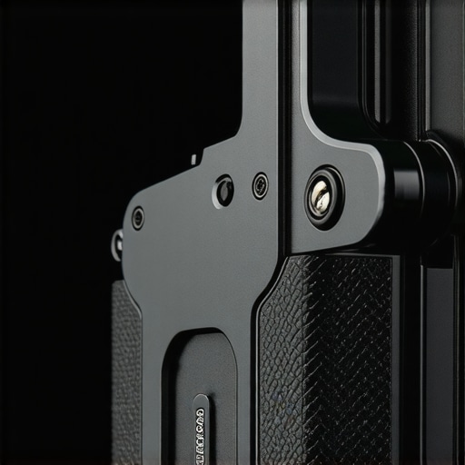Detailed view of aluminum camera plate with grip and clamp