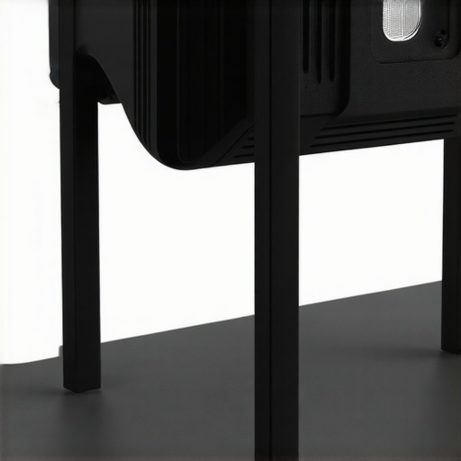 Close-up of the LED light's sturdy aluminum frame and adjustable stand, showcasing build details.