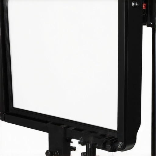 A detailed view of the plastic frame, reflective glass, and assembly components of a budget teleprompter