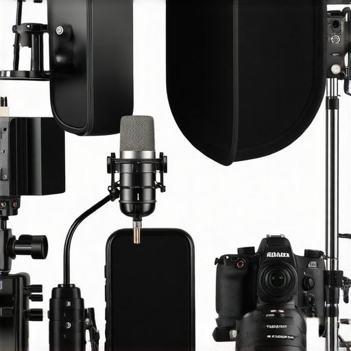Complete Studio Setup Professional studio with lighting kits, microphone, and camera gear