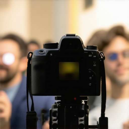 High-end camera recording outdoors with rugged design