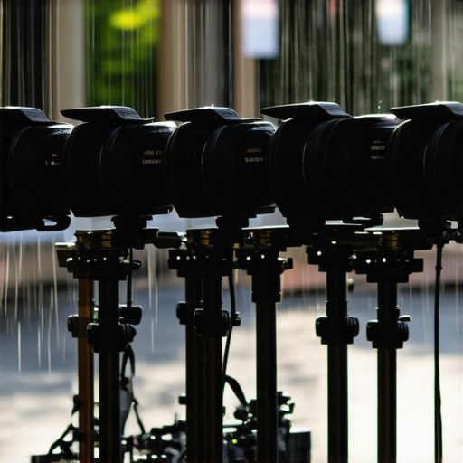 Creative equipment set up outdoors during rain and sunlight testing durability.
