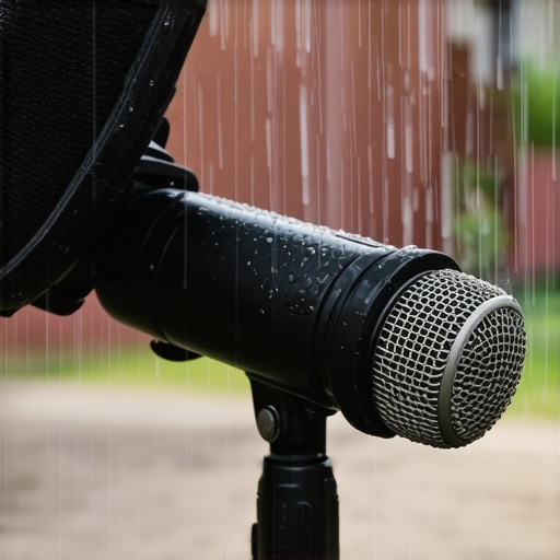 Weather-resistant microphone with wind shield in rainy outdoor environment