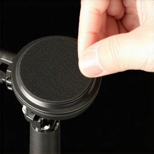 Friction pad installation on tripod Hands applying a friction pad to a tripod plate during setup.